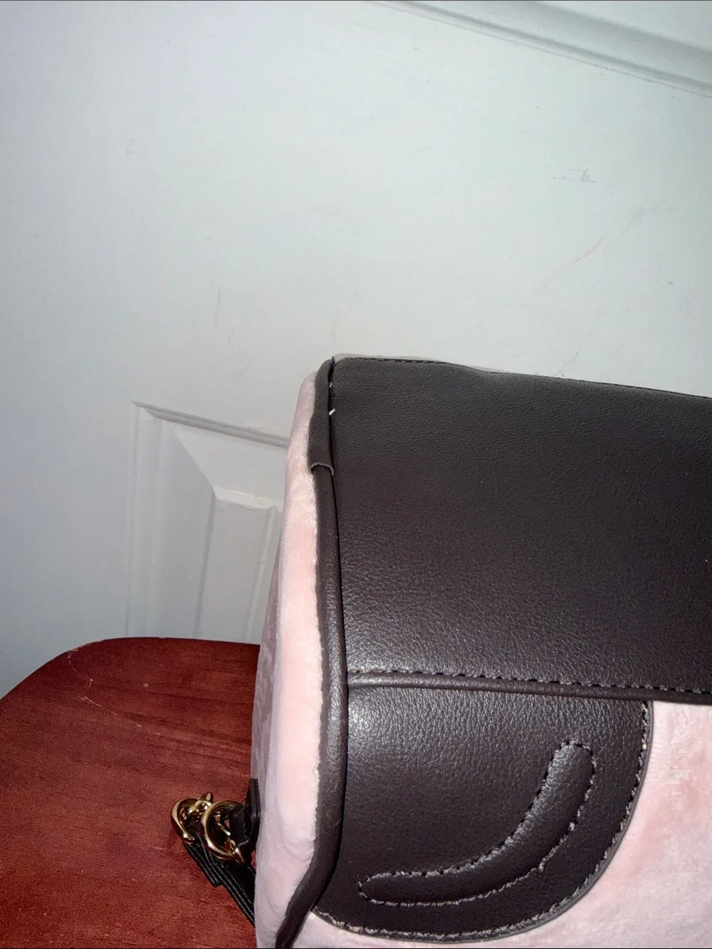 Juicy Couture Pink Suede Satchel with Dark Brown Trim & Gold Hardware